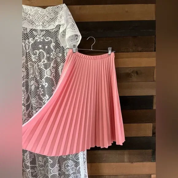 Vintage 60s Sarah K Baby Pink Pleated Midi Skirt Size Vintage 10 - Picture 7 of 9